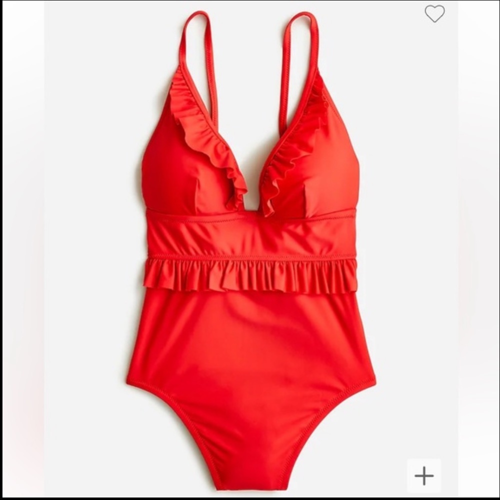 J. Crew Red Ruffle One Piece Swimsuit